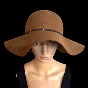 Nine West Womens Wool Trench Hat Felt Camel Brown Floppy Wide Brim Elegant